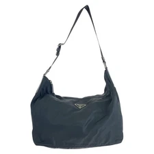 PRADA Tessuto Triangle with logo Shoulder Bag Black Black SilverHardware Nylon