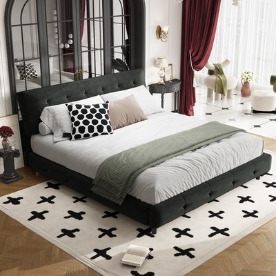 King Size Bed Frame,Tufted Headboard with Extra-Large Ultra-Soft Cloud Pillow D