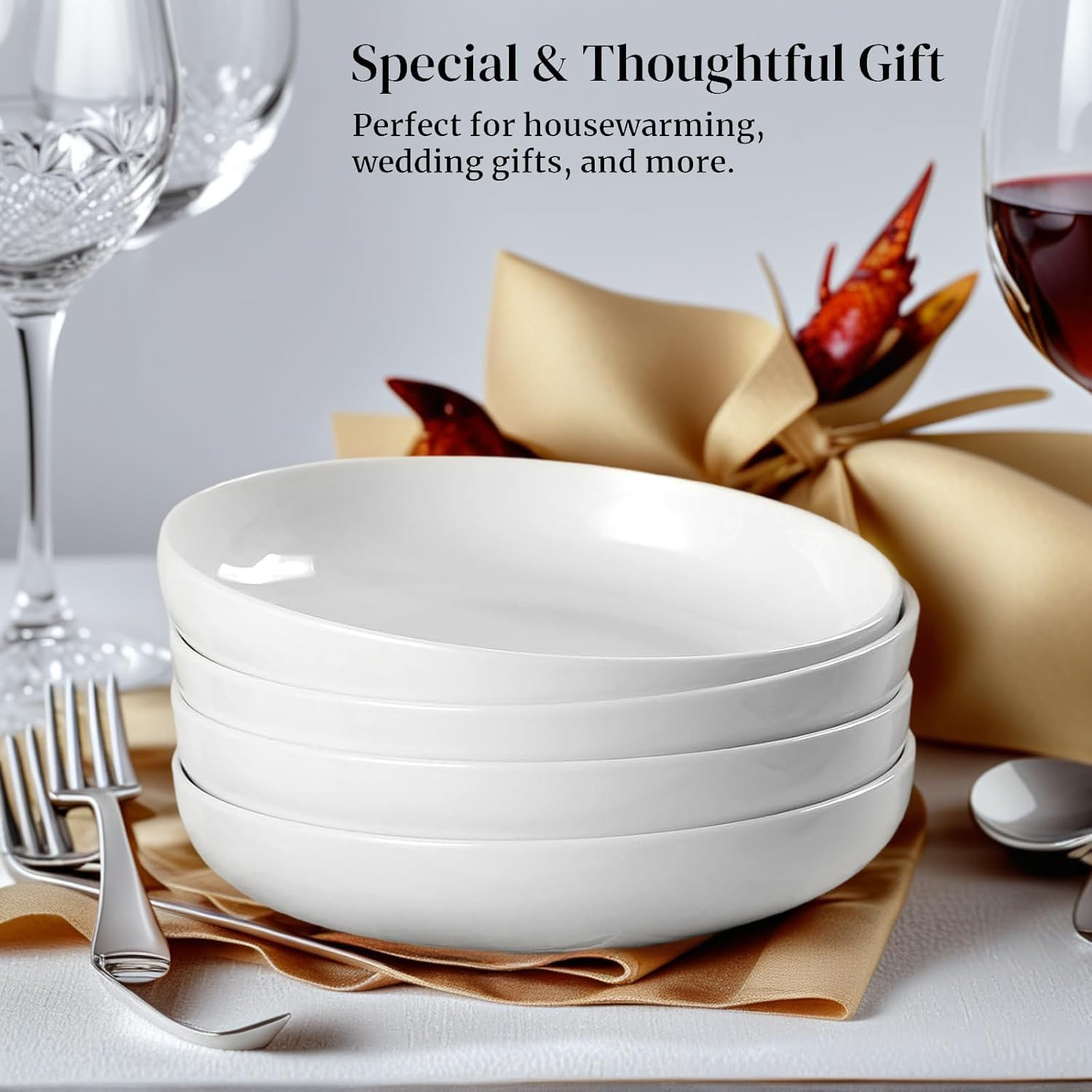 Deecoo 7 Pack Porcelain Pasta Bowls Ceramic , Large Serving Bowl, Wide and Shall