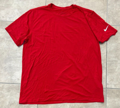 Nike Tee Dri-Fit Red Shirt w/ White Swoosh Adult L Large NEW Plain Blank