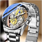 Luxury Men's Automatic Quartz Stainless Steel Watch Business Hollow Skeleton AU