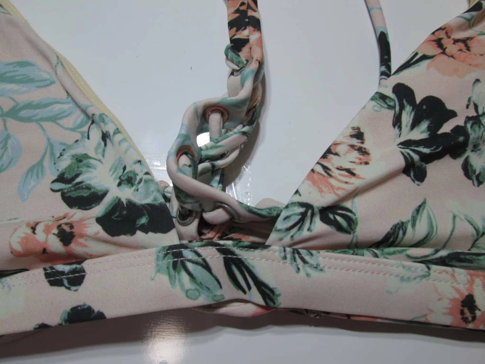 L.A. Hearts Womens Size M Bikini Top Beige Floral Racerback Adjustable Swimwear - Image 3 of 4