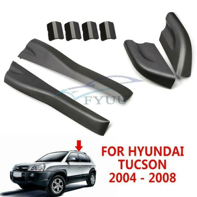 Para Hyundai Tucson 2004-2008 Negro ABS Juego de 4 piezas Cubierta de extremo de riel de techo Carcasa Foto 2 de 4