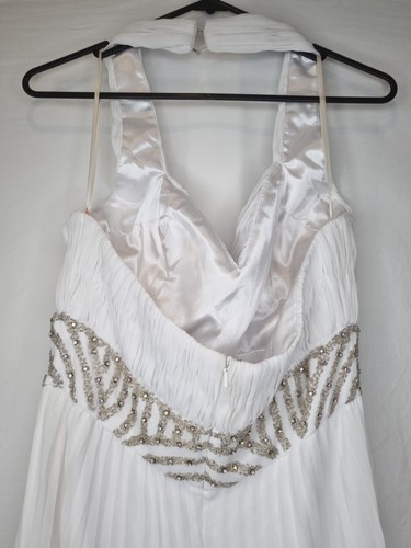 Imoda White Chiffon Ruched Pleated Beaded Grecian Empire Wedding Dress Sz 12 - Picture 11 of 14