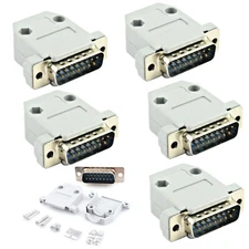 5X DB15 15 Pin Male Solder Cup Connector Plastic Hood Shell and Hardware DB15