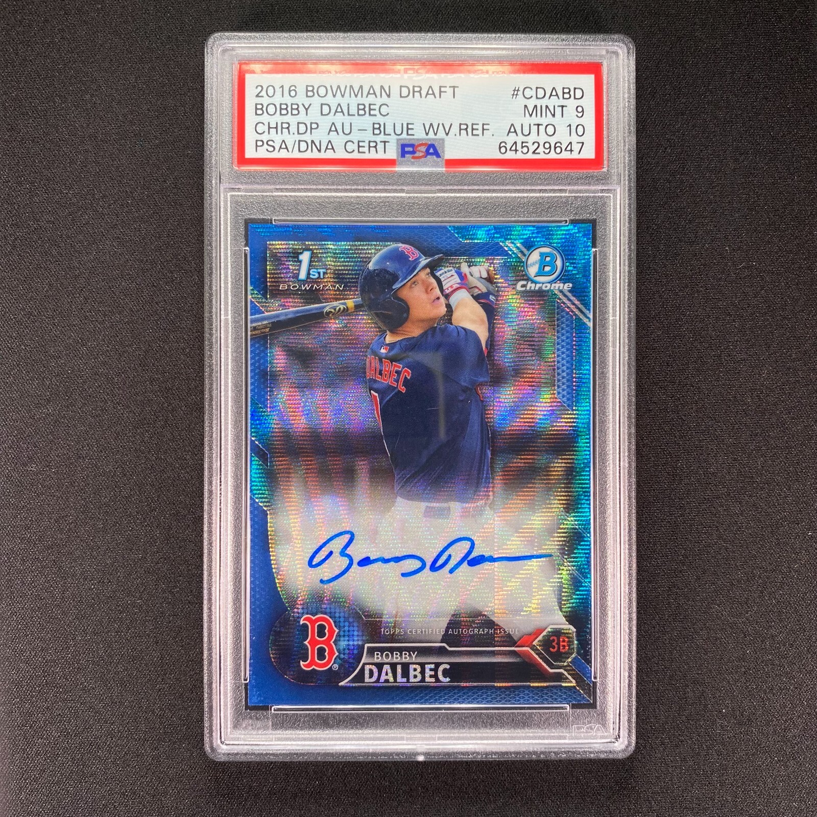 2016 Bowman Draft Bobby Dalbec 1st Chrome Auto /150 Blue Wave Refractor PSA 9 10