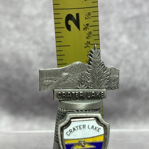 Crater Lake Oregon Souvenir Thimble By Fort - Pewter W/ Enamel Shield - Picture 6 of 6