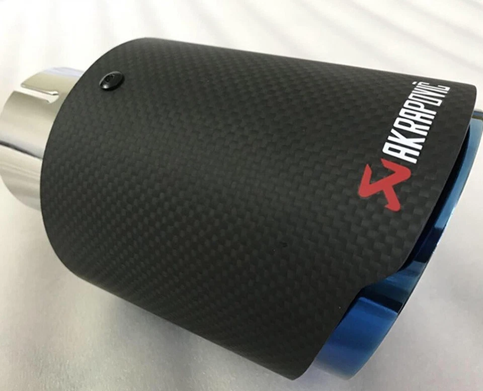 2 PIEZAS Punta de escape de fibra de carbono mate Akrapovic 63 mm-89 mm Tubo de escape azul universal Foto 3 de 3