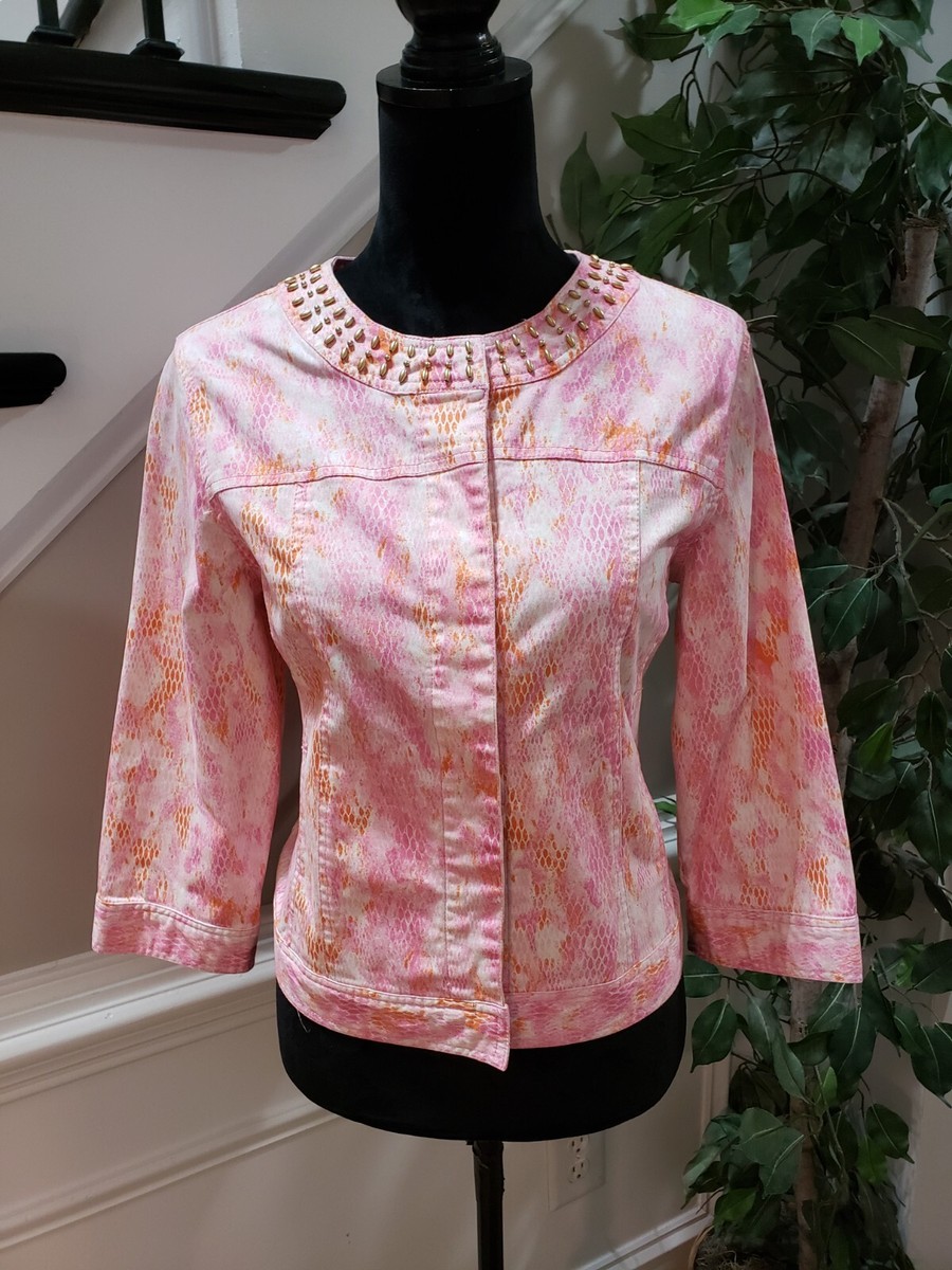 Lara Lane Women's Pink Snake Print Cotton Long Sleeve Snap Front