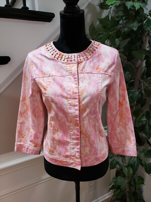 Lara Lane Women's Pink Snake Print Cotton Long Sleeve Snap Front Jacket Size 8