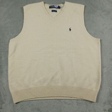Vintage Polo Ralph Lauren Sweater Mens Large Beige V Neck Pullover Lambswool