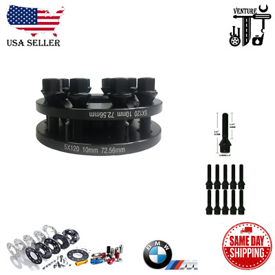 2PC HUB CENTRIC SPACERS 5x120 10MM BORE 72.56MM + 12X1.5 BOLTS [FITS: BMW]