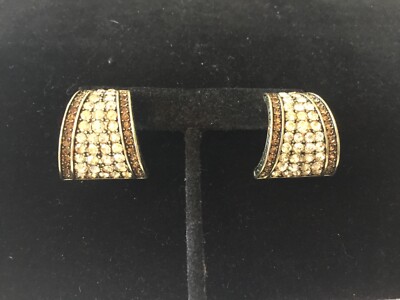 AUTHENTIC SIGNED HEIDI DAUS CITRAN & CLEAR CRYSTAL DECO LEAVERBACK EARRINGS NR