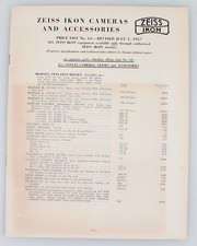 ZEISS IKON ACCESSORY PRICE LIST 1957