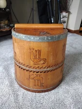 Firken?  Antique Staved Wooden Bucket  w/Lid Sugar Bucket Metal Handle