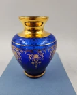 Cobalt Blue Vecchia Murano Vase Venetian Art Glass 24K Gold Leaf SIGNED 5" H