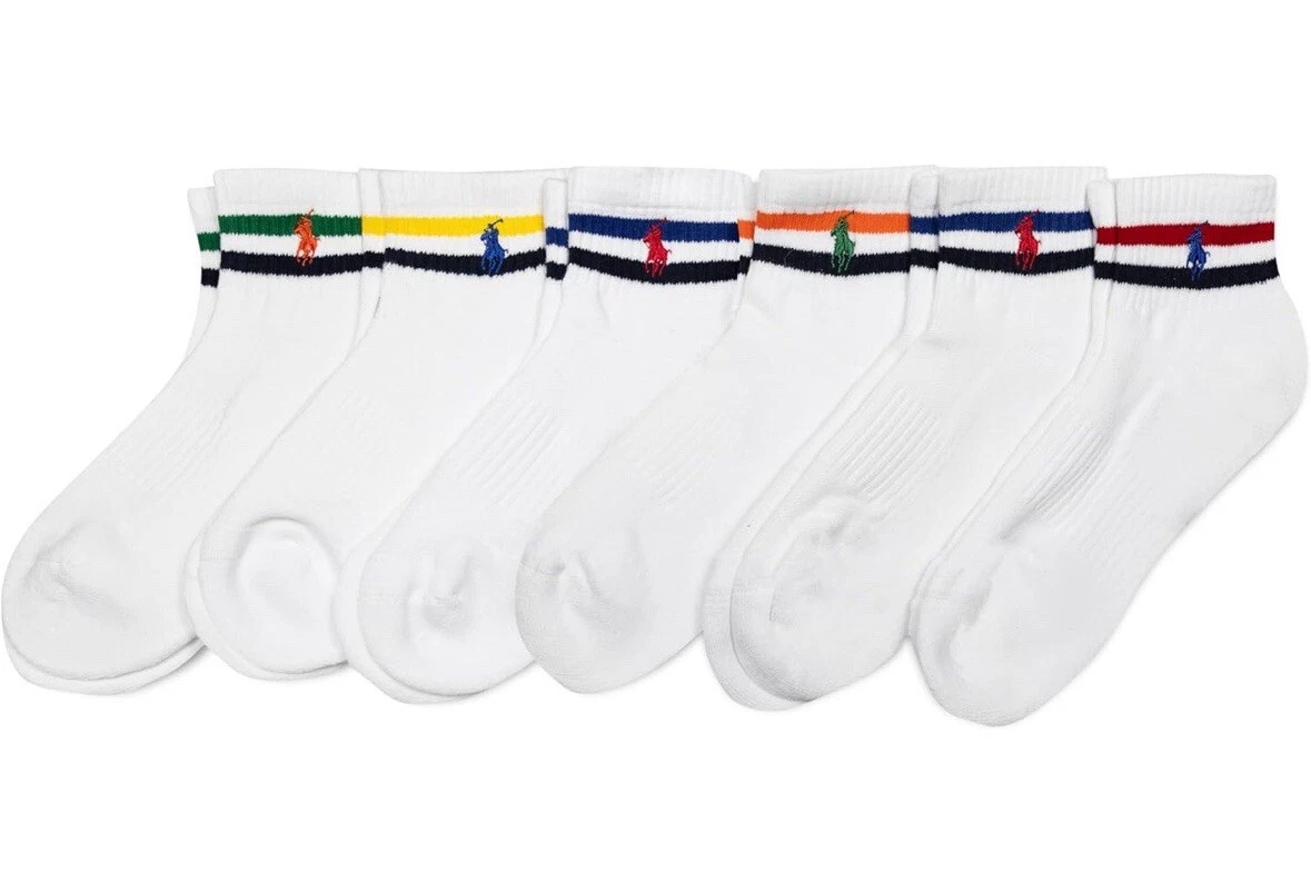 Polo Ralph Lauren Athletic Cotton Ankle Socks 6 Pair 6-12.5 White Stripes M L XL