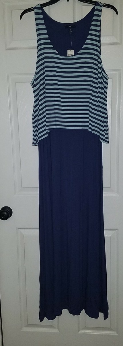Womens LARGE GAP SLEEVELESS STRIPED MAXI DRESS BLUE $59.99