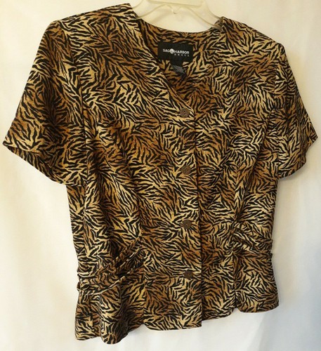 Sag Harbor Womens Top/Jacket 12, short sleeves, brown animal print, pre-owned - Picture 7 of 7