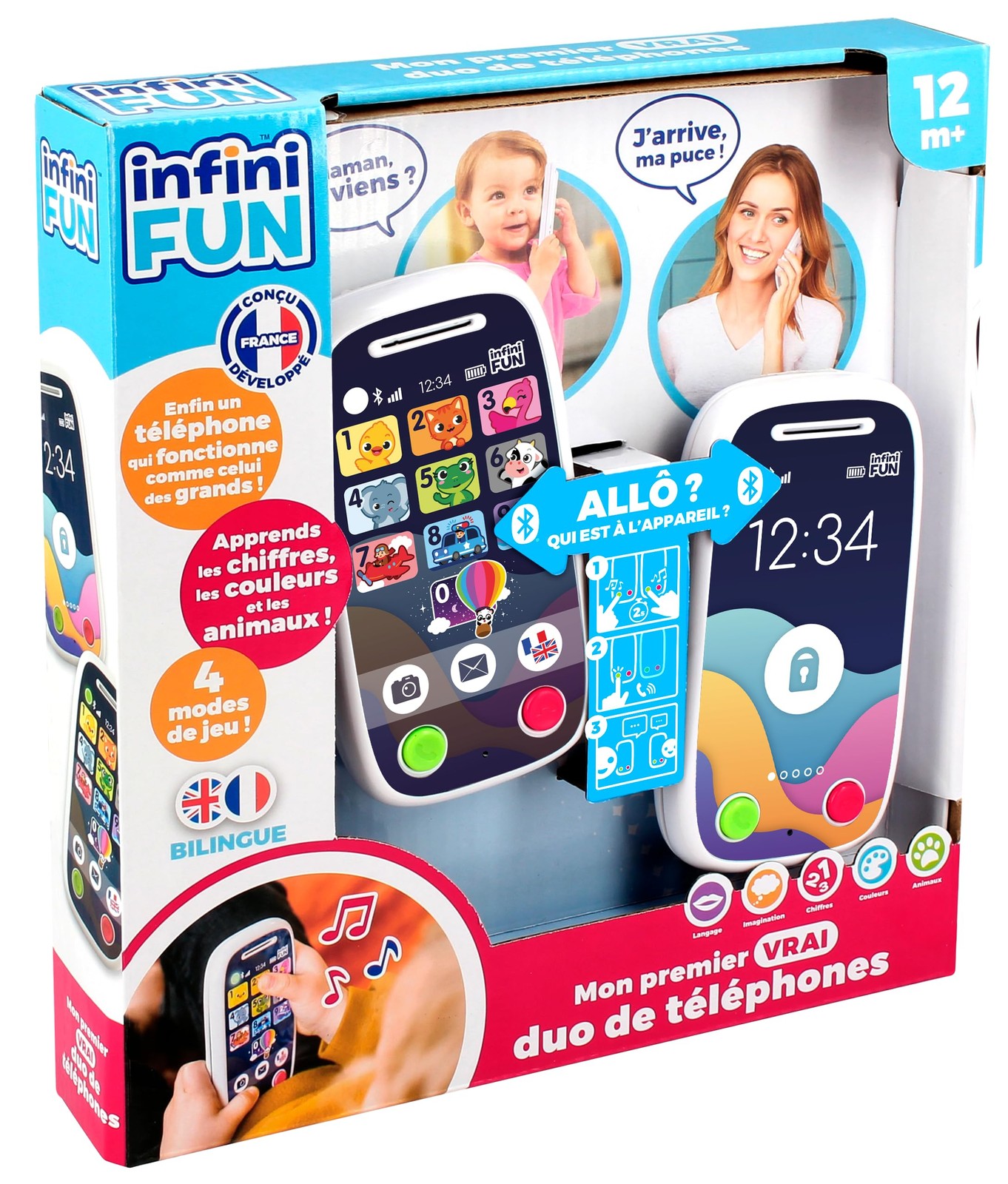 Mon premier vrai duo de téléphones d'imitation interactifs bleus et roses pour enfants