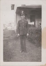 WW2 Photo of Army Officer Standing on Lawn in Front of Porch