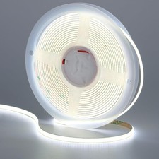 12V COB LED Strip Light 5mm Cool White 6000K 16.4ft 2000 LEDs CRI93 Flexible DIY