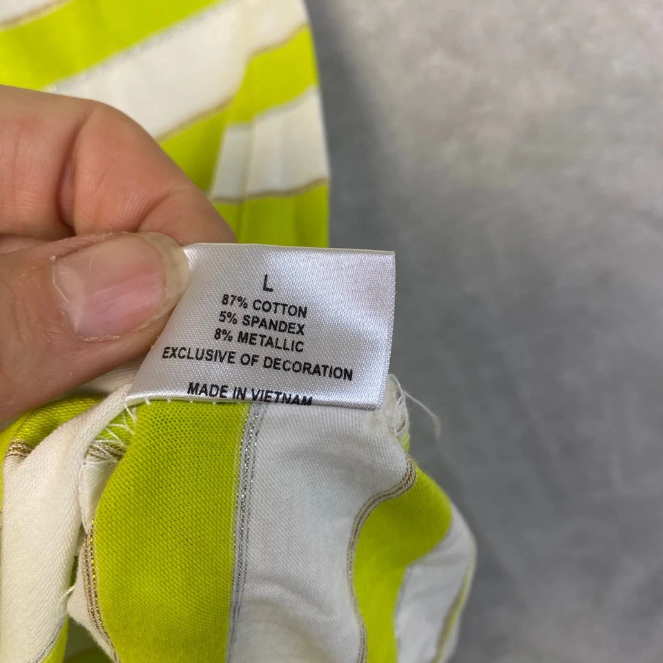 South Pole Striped Polo Shirt Green White Metallic Sparkle Logo Size L - Image 4 of 4