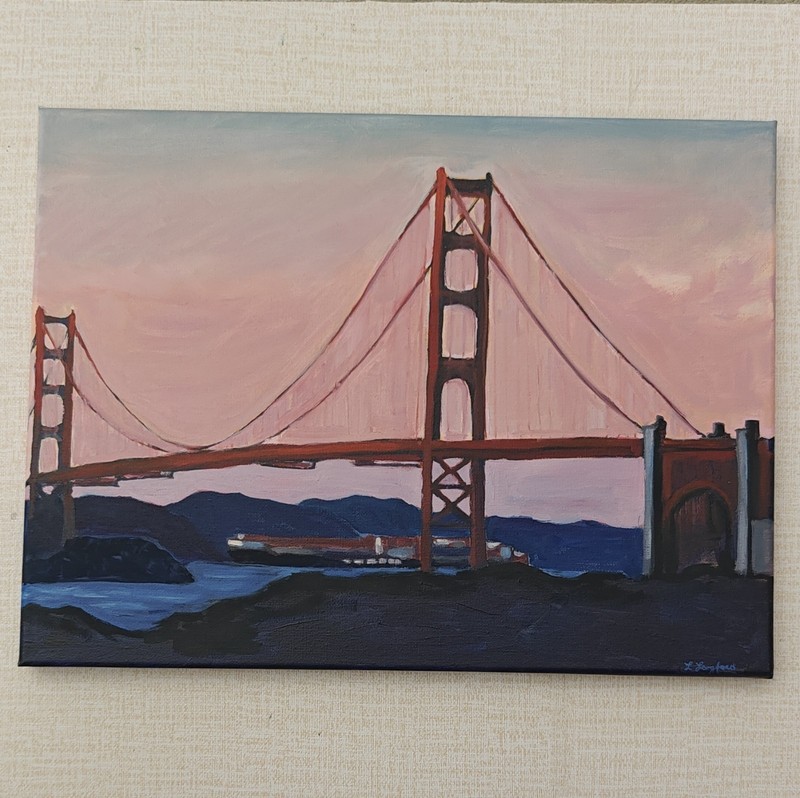 Original Oil Painting Golden Gate Bridge San Francisco Sunset 16x12