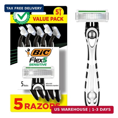 BIC Flex 5 Sensitive Men's Disposable 5-Blade Razors, Comfortable Shave, 5-Pack