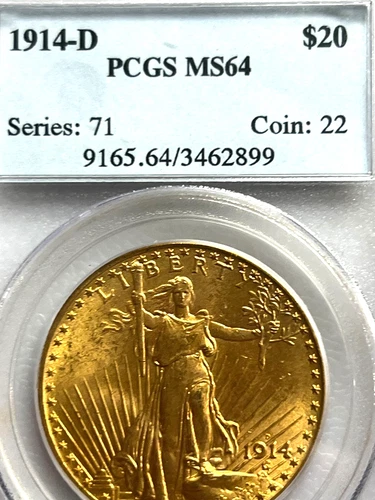 1914-D $20 St Gaudens Gold Double Eagle MS-64 PCGS
