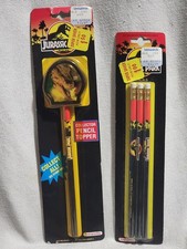 Vintage 1992 Jurassic Park Wooden Pencil Set And Dinosaur Topper T. Rex