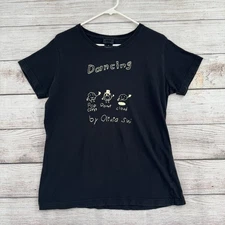 Anna Sui Shirt Womens Large Black Dancing Popcorn Donut Cloud Olivia Sui USA Tee