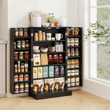 Kitchen Cupboard Storage Cabinet Wood Pantry Cabinet with 17 Shelves Black