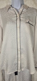 Victoria&rsquo;s Secret Satin Pajama Set L Ivory Leopard Black Piping Button Packet