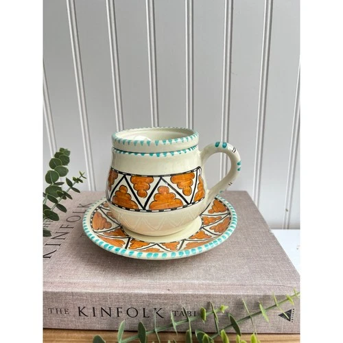 Vintage Cecconi Orvieto Italian Tea Cup Saucer star Hand-Painted Ceramic Pottery