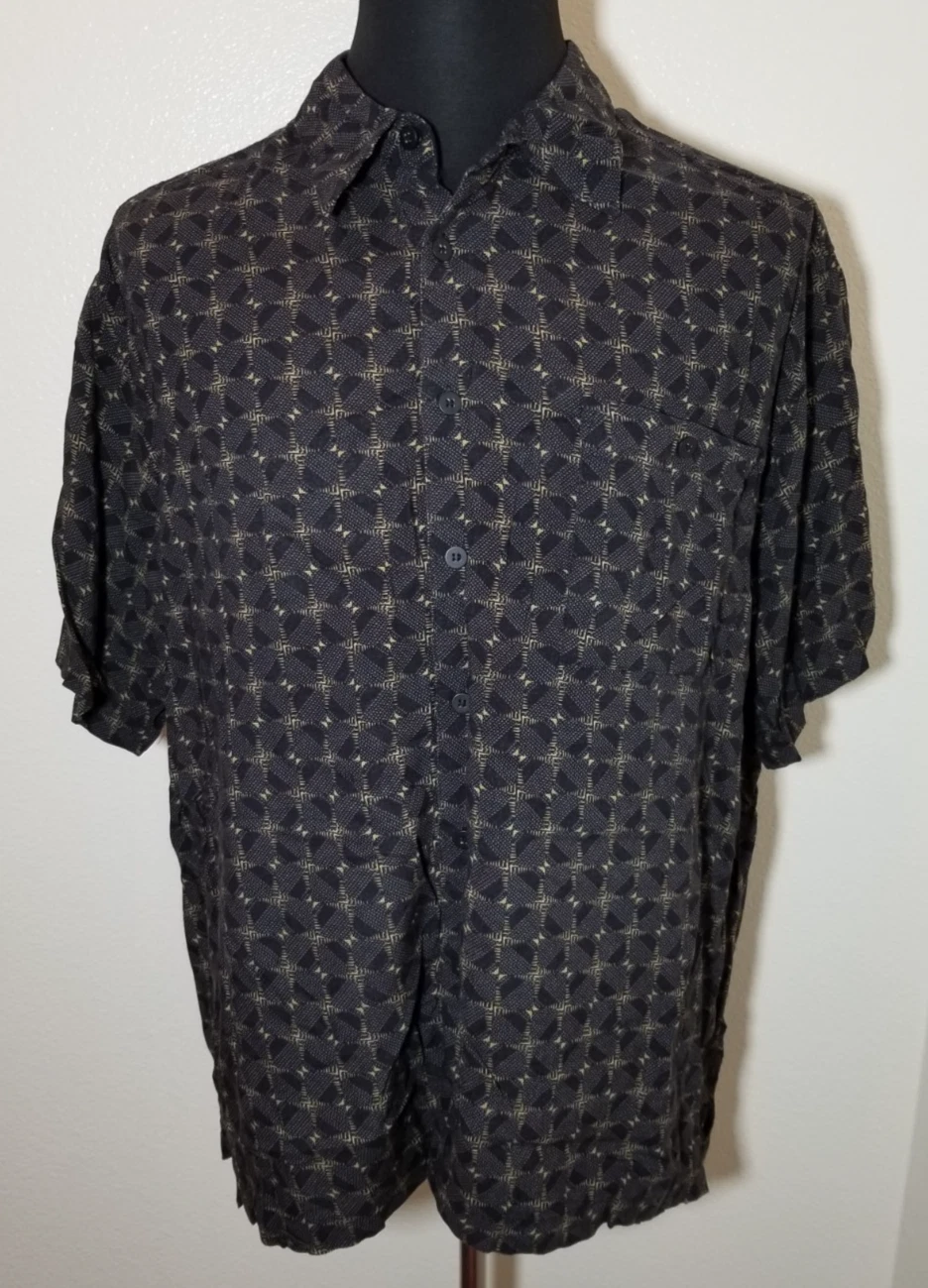 Islander Mens XL Hawaiian Button Up Shirt Black Short Sleeve Island Aloha Beach