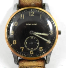 Vintage Titus Genf 32.95mm Case Manual Wind Military Style Wrist Watch lot.qa