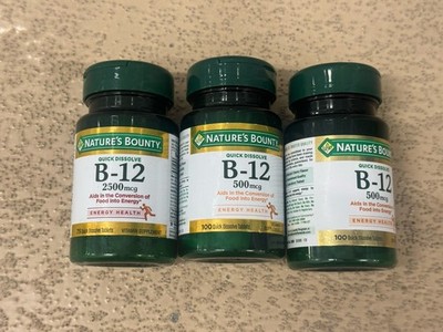 3x Nature's Bounty Vitamin B12 2500mcg 75 (1) & 100 500mcg (2) Dissolve Tablets