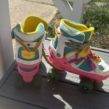 DBX Youth Quad Roller Skates Pink Blue Yellow White Adjustable