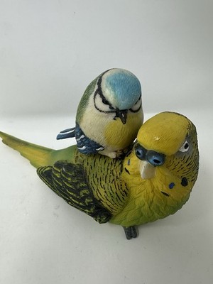 Budgie Parakeet Figurine Green Yellow Bird Statue Pet Bird Collectible Resin