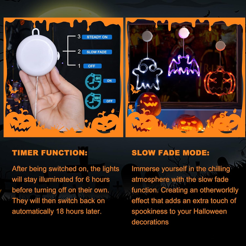 Halloween Lights Decorations 2025 3-Pack Orange Pumpkin White Ghost Purple Bat W - Picture 3 of 15