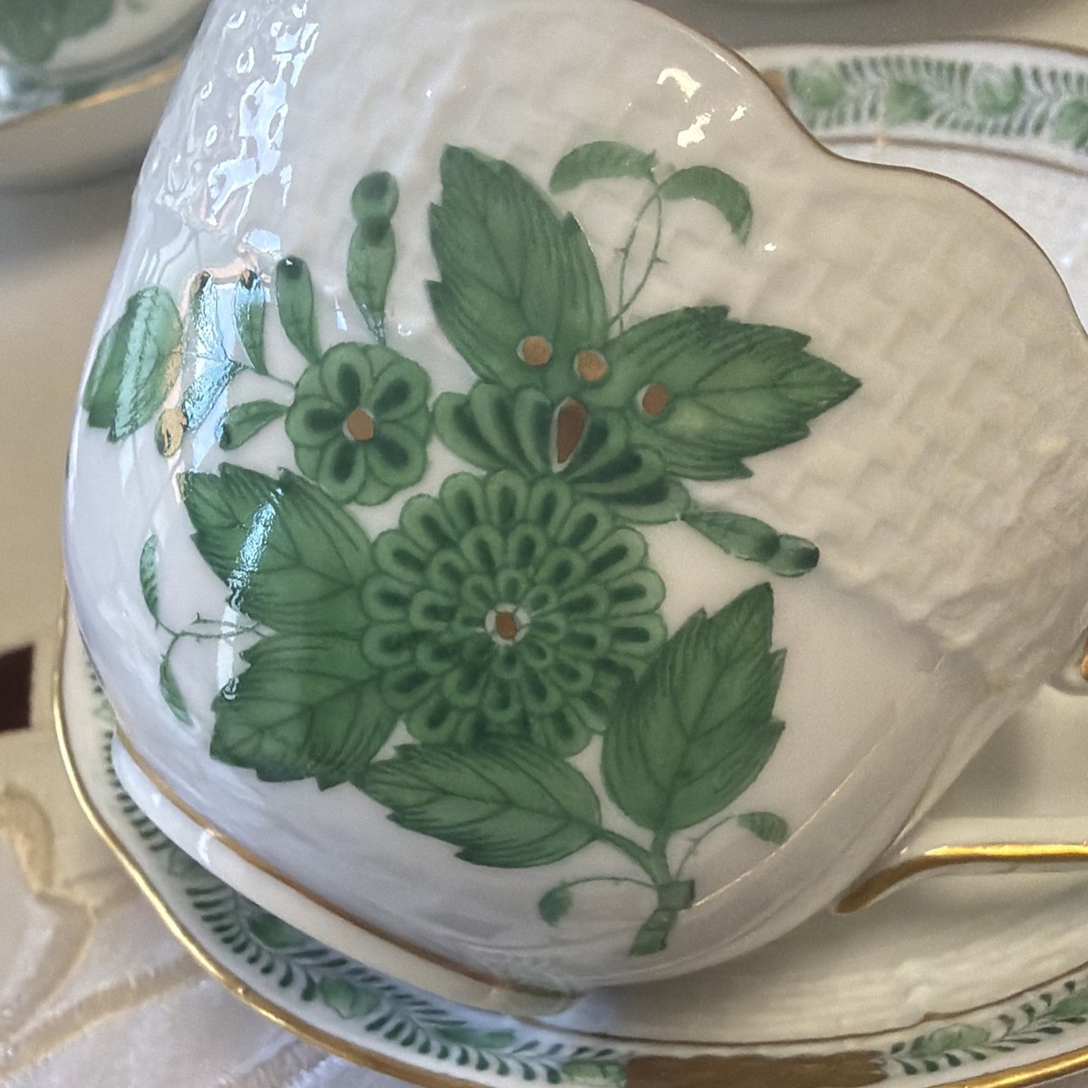 Herend Hungary Porcelain Green Chinese Bouquet 1 Flat Cup & 1