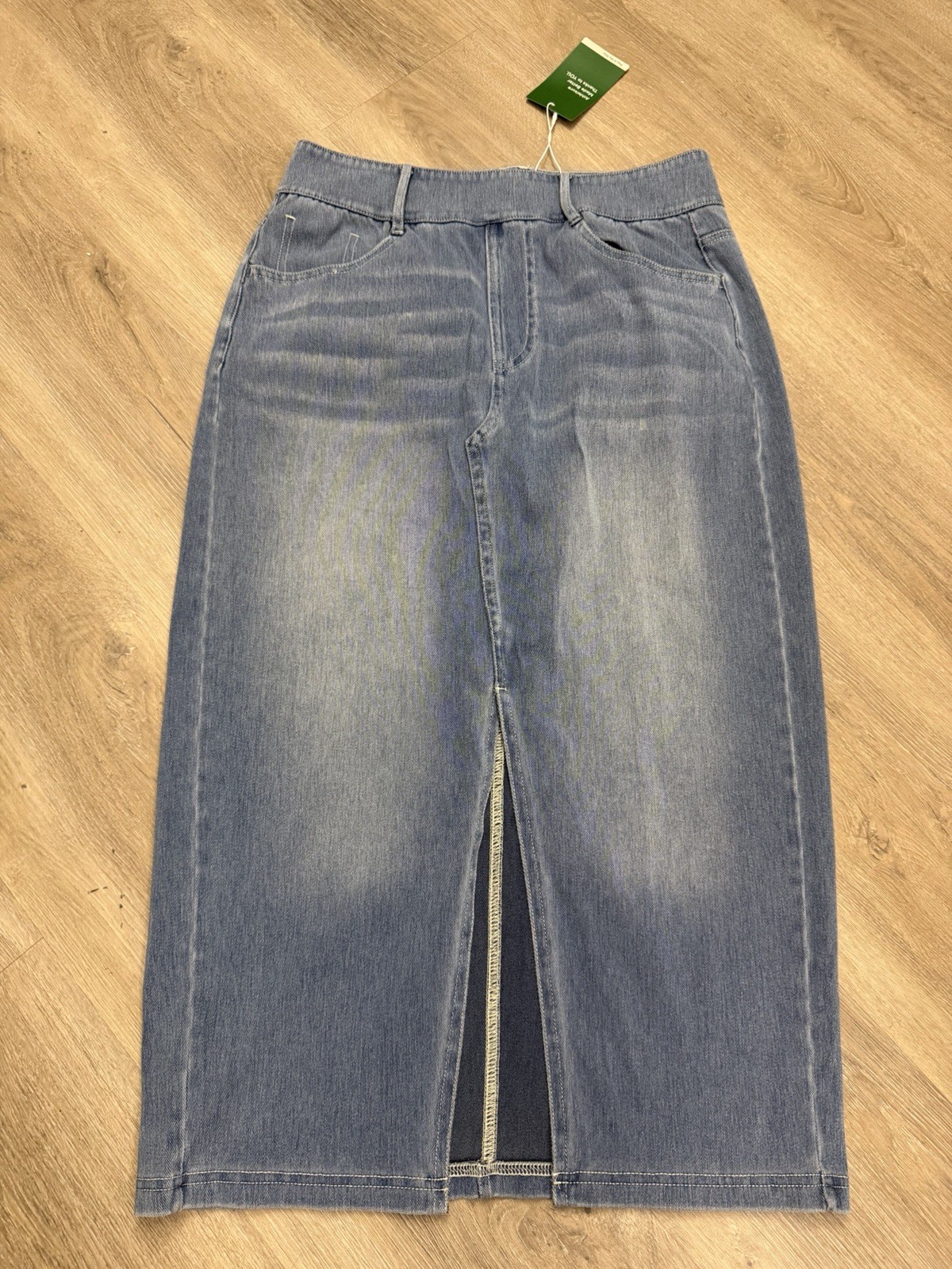 Halara Denim Midi Skirt Blue Stretch Front Slit Women’s Medium NWT 0264
