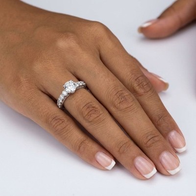 Engagement Ring 14K White Gold Vintage 2.74 Carat Round Lab-Grown Diamond I VS1