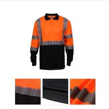 Hi Vis Polo Shirt Uniform ANSI Class 3 Reflective Long Sleeve Polo Work Shirt