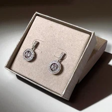 Zales 925 SIlver & Lab Created Sapphire Dangle Earrings Round Cut Etruscan Mount