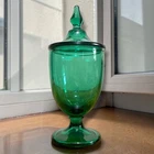 Vintage Fenton Glass Lidded Candy Dish Emerald Green Apothecary Jar with Lid