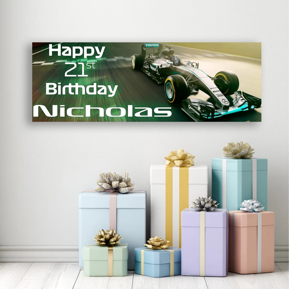Fórmula Uno D3 Carreras Arte Temático Personalizado Cumpleaños Celebración Fiesta Banner Foto 3 de 3