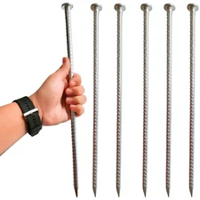 6 Pack 16x1/2 Rebar Stakes, Metal Spikes, Heavy Duty, Ground, Tent, Anchors
