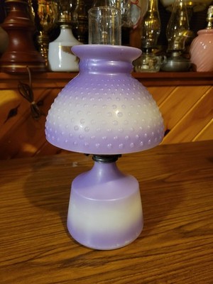 Purple Violet Ombre Milk Glass Oil Lamp Hobnail Vintage Retro Fade Blendo Dorset